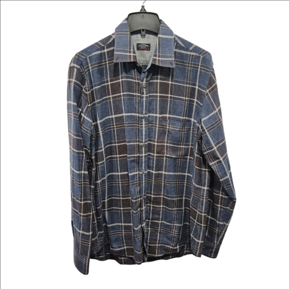 Paul & Shark Blue and Brown Plaid Button-Up Shirt